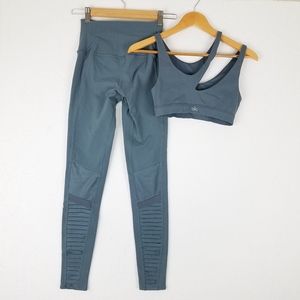 Alo Yoga Gym Workout Set Moto Leggings Peak Sports Bra XS